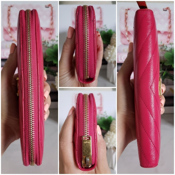 Authentic Pre-owned Yves Saint Laurent Grain De Poudre Zip Around Chevron Wallet - Picture 8 of 14